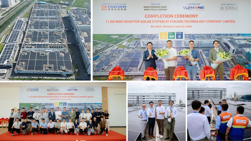 Aerial view of the 11 MWp rooftop solar project at Fukang Technology Factory